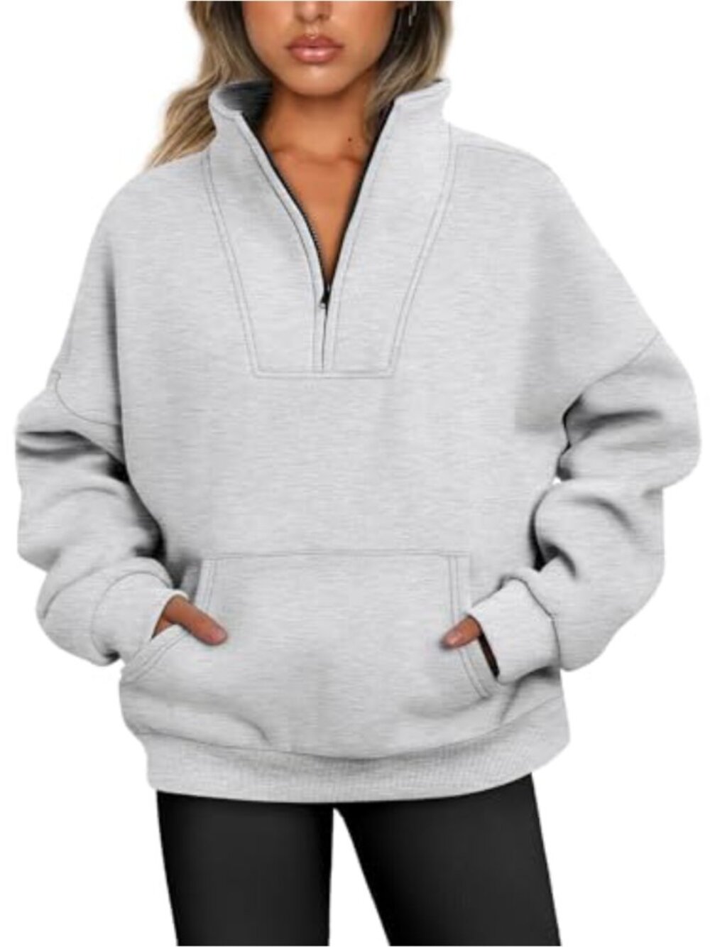 Women's Half Zip Fleece Lined Pullover Sweatshirt Oversized Workout Top